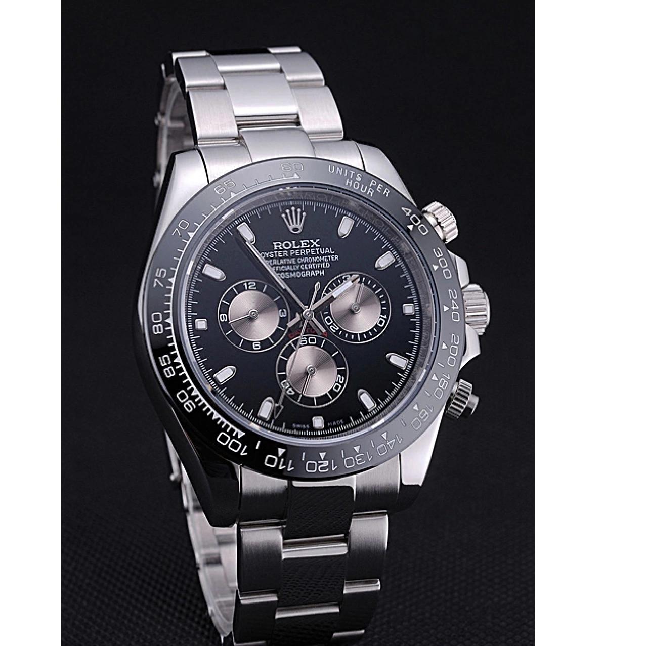 MiroTime 0724 Rolex Cosmograph Daytona Black Dial Stainless Steel Bracelet 622543